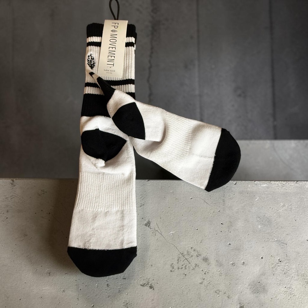FP Movement Free People Tube Socks Black White Striped Crew Athletic NWT OS